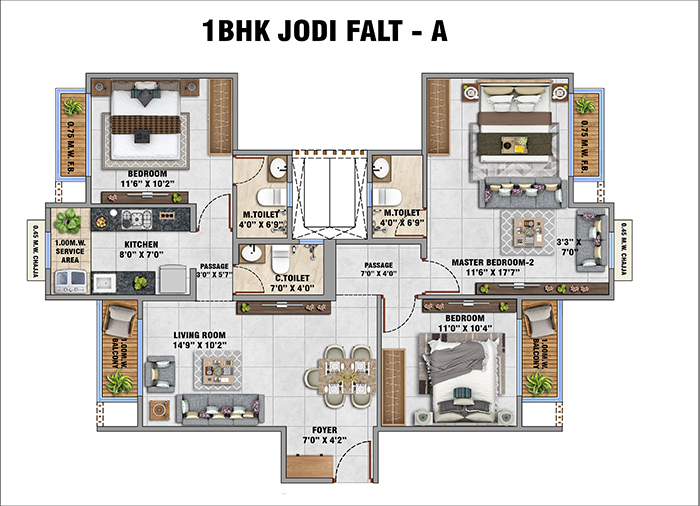 Today Gold Rush Floor Plan - 1 BHK Option 2