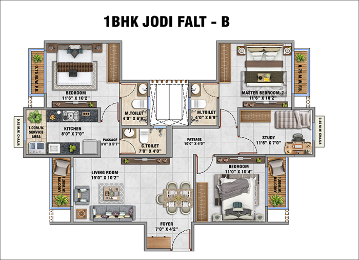 Today Gold Rush Floor Plan - 2 BHK Option 1